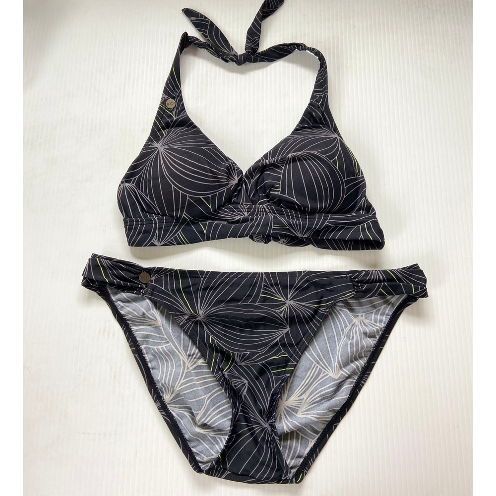 Lole Black White Floral Leaf Print Two Piece Swimsuit Bikini Womens Medium